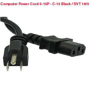 Computer Power Cord 5-15P to C-13 Black / SVT 18/3