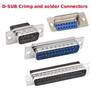 D-Subs, DB9, DB15, DB25, DB37, DB50 Crimp and Solder Connectors