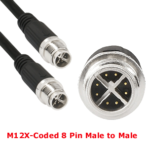 M12 X-coded 8 pin male to M12 X-code 8-pin male connector