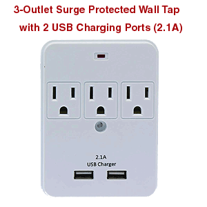 3 -Pack 3-Outlet Surge Protector with 2 USB Ports