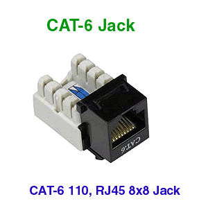 CAT-6 Keystone Jack, 110 Punch Down, 90 Degree - BLACK
