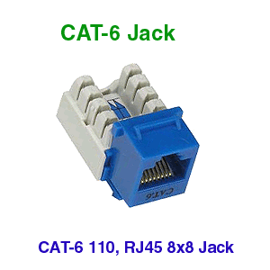 CAT-6 Keystone Jack, 110 Punch Down, 90 Degree - BLUE