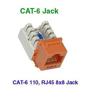 CAT-6 Keystone Jack, 110 Punch Down, 90 Degree - ORANGE