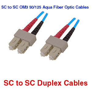 SC/UPC-SC/UPC OM3 Multimode Duplex Aqua Fiber Optic Patch Cable